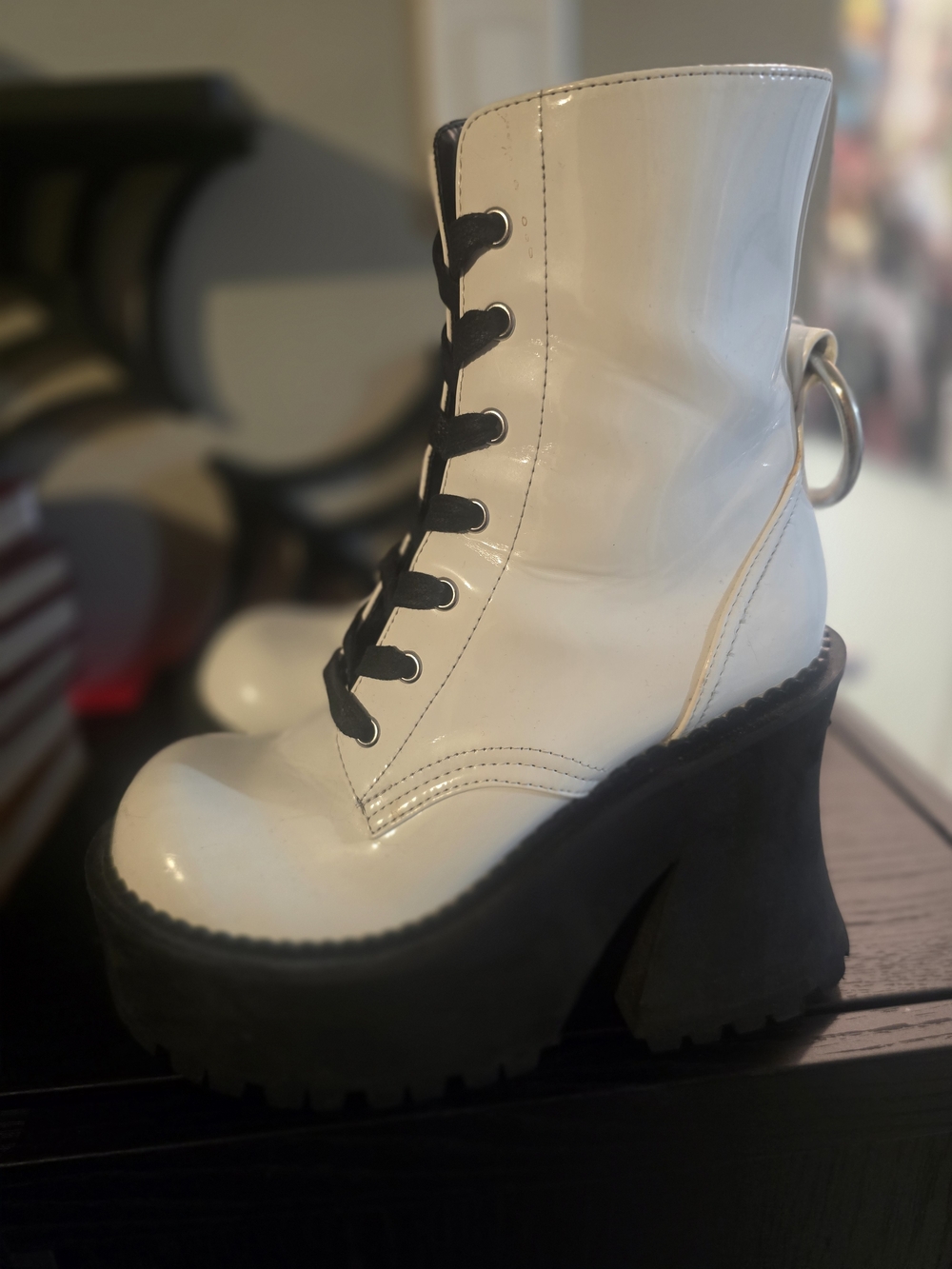 Dollskill DELIA White Platform Lace-Up Ankle Boots for Women